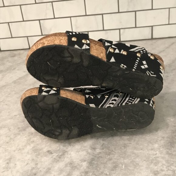 Volatile Sandals Womens Size 6 Black White Aztec Wedge Cork Platform Studded - Picture 6 of 8